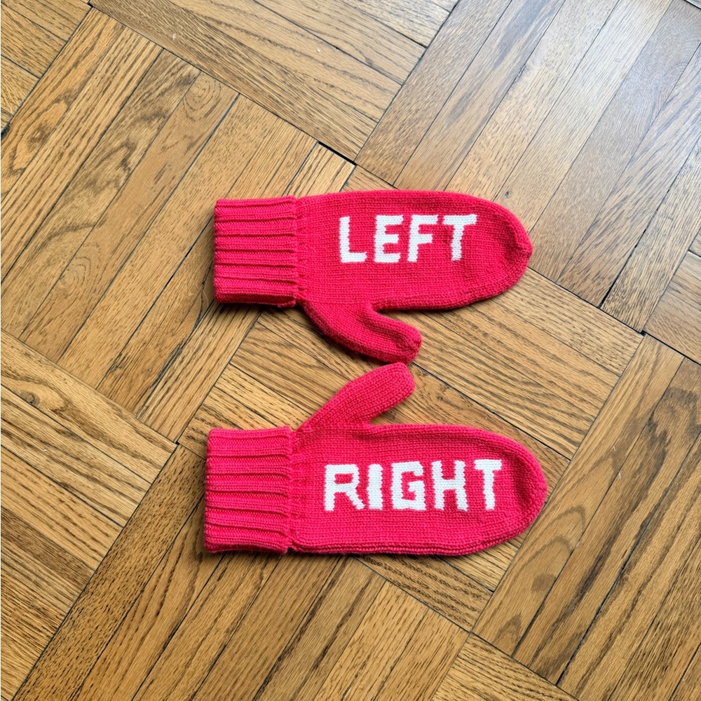 Women’s Red Mittens with Left and Right labels